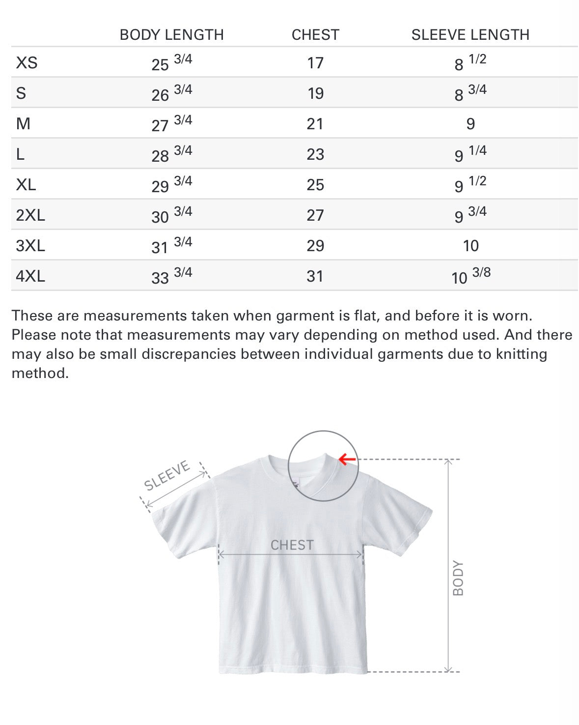 Size chart for Cut Clean Lift Heavy Tee